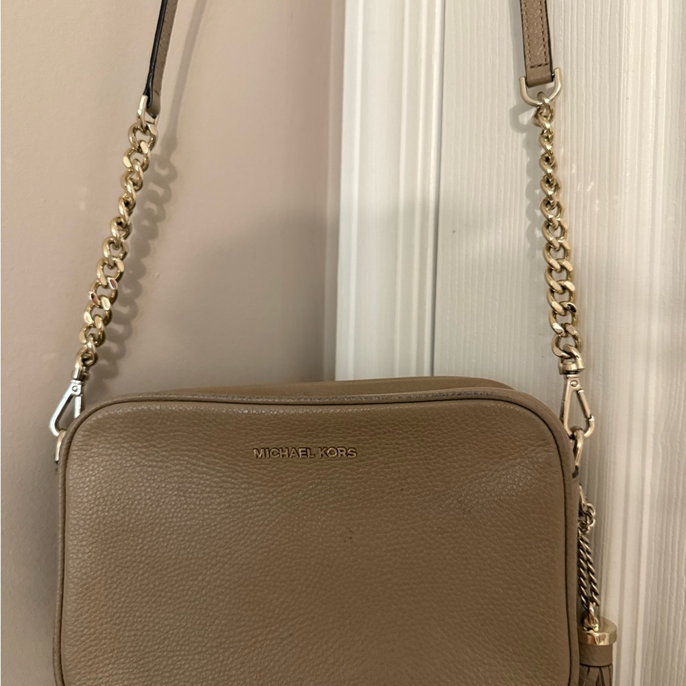 Michael Kors Tan Gold Crossbody Bag with Tassel Charm